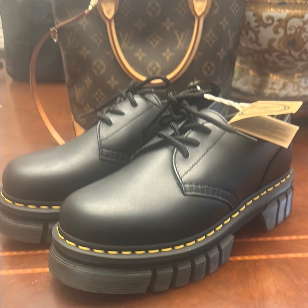 BNWT DR MARTENS AUDRICK 3 EYE PLATFORM SHOES IN BLACK NAPA LUX